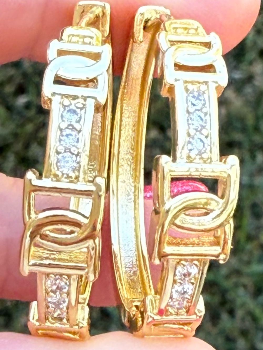 14k gold plated with pave' accents, 1.5 inch hoops